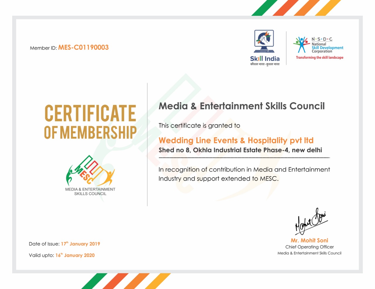 Certificate of MESC Membership